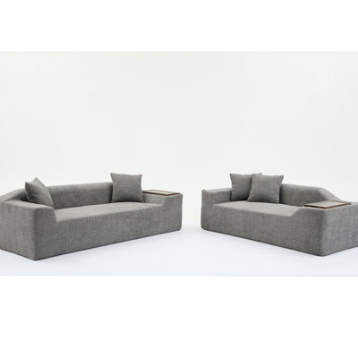 Modern 3 Seater And 2 , Boucle Fabric End Table, Dark Grey Comfort Living Piece Furniture - Seater, With Relaxing