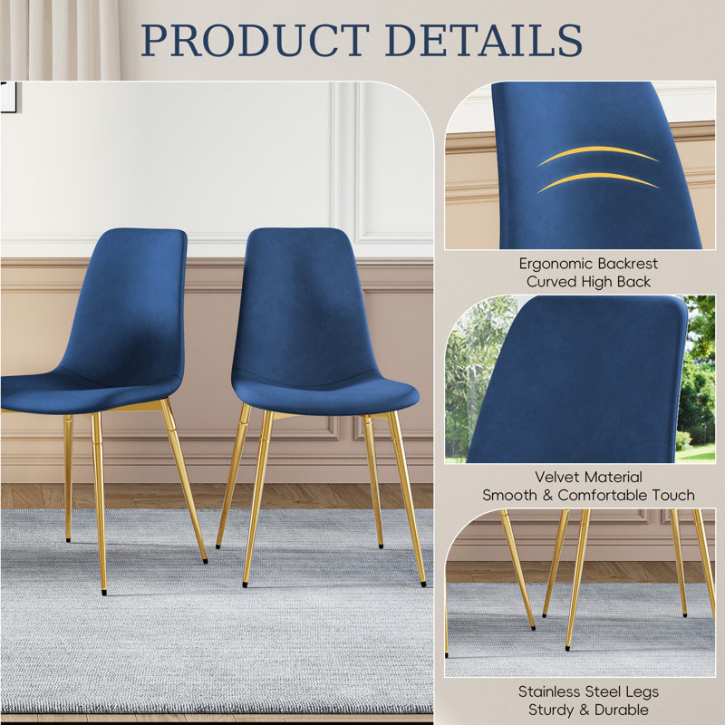 Dining Chairs Set Of 4, 17.72"Mid Century Modern Velvet Dining Room Chairs With Stainless Steel Legs,Elegant Kitchen Chairs
