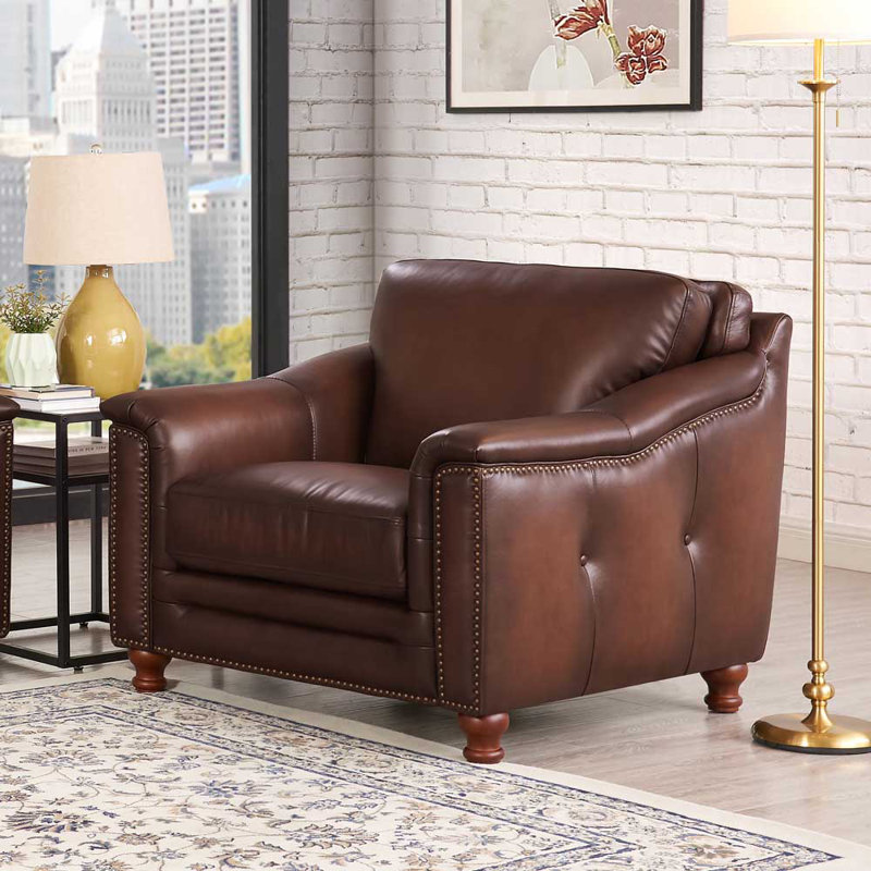 Alpert Top Grain Leather Chair, Brown Genuine Leather