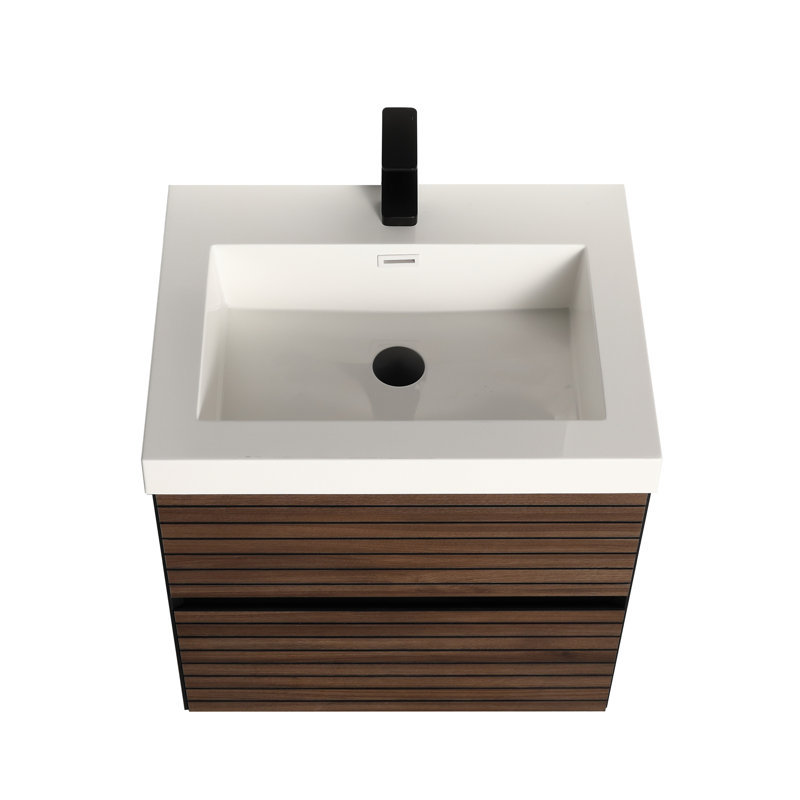 Meuble-lavabo mural 24 po avec lavabo, meuble-lavabo tout bois flottant, Brun