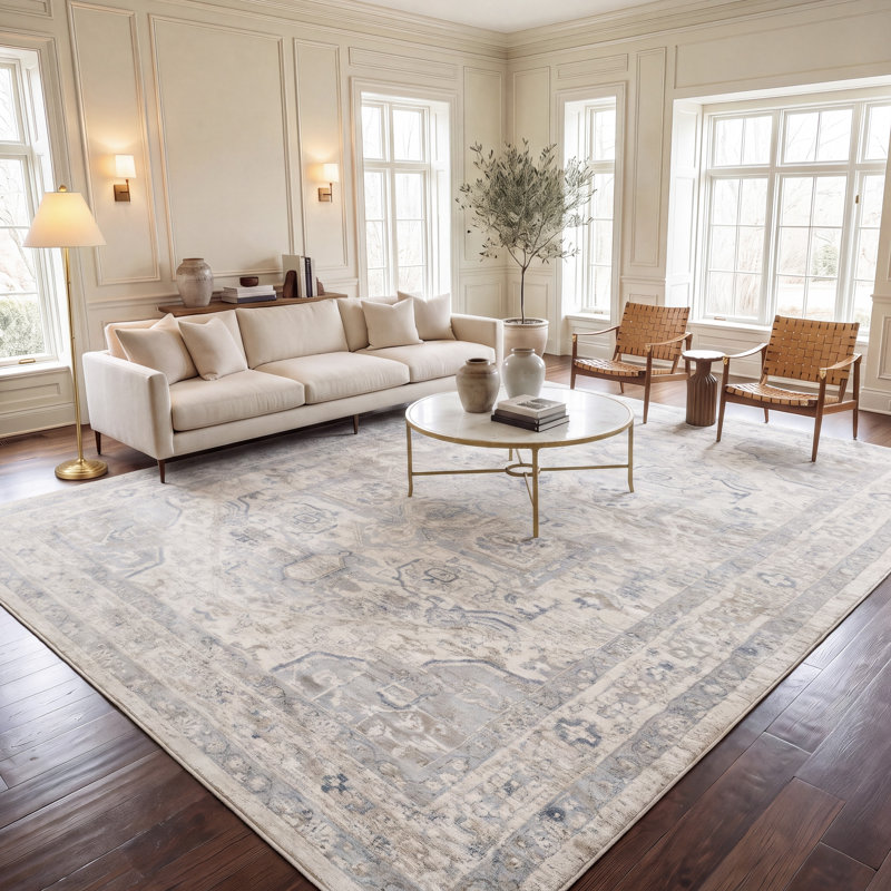 Tapis oriental ivoire / gris Aveon, Rectangle 10 pi x 13 pi