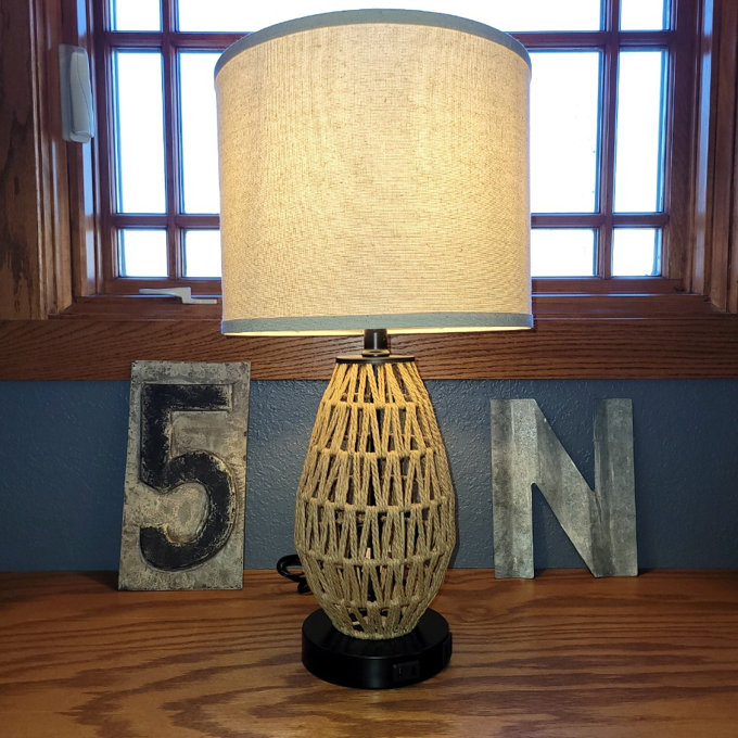 22.5" Compact Rattan Bedside Table Lamp with USB & Touch, Bulb Included (Set of 2) - Brown