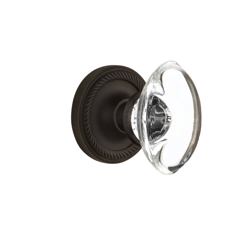 Rosette en corde avec poignée de porte ovale en cristal transparent, Bronze frotté à l'huile, 2 3/8 po