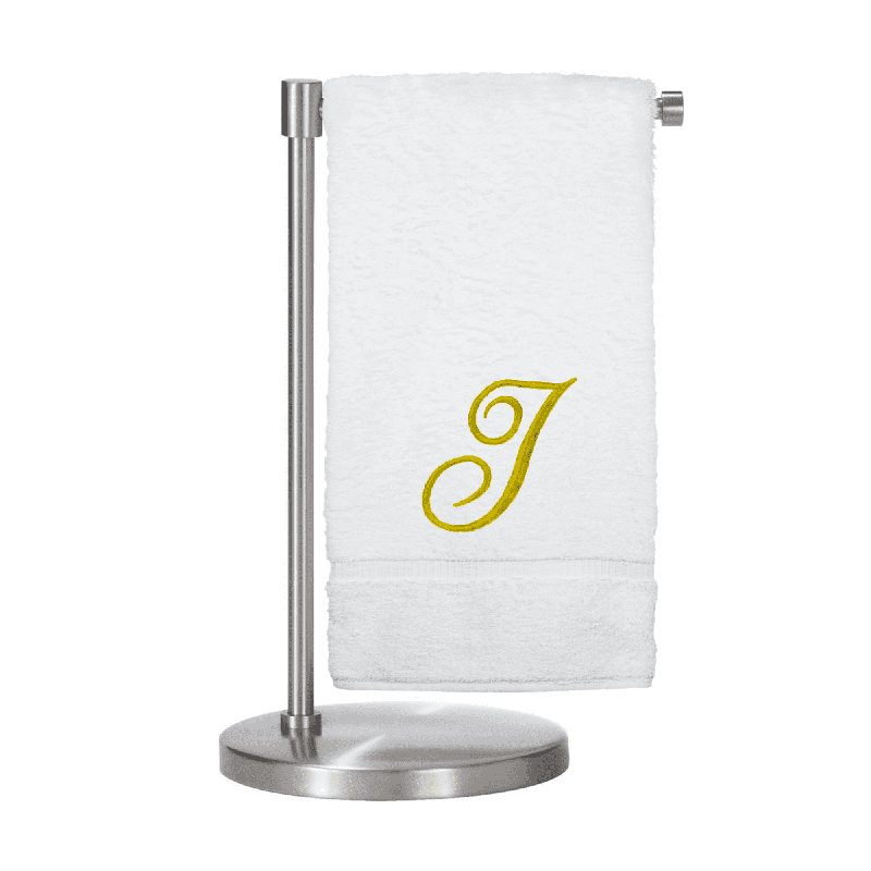 Serviettes de bain monogrammées - ensemble de 1 - lettre en script, I, Blanc / Doré