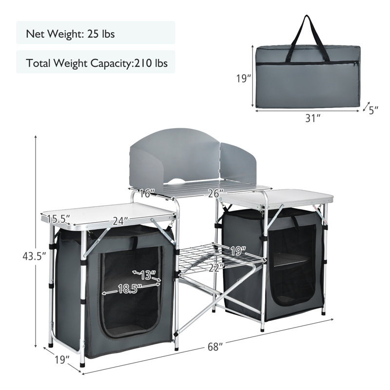 Rectangular Aluminum Outdoor Folding Camping Table, Gray, Gray