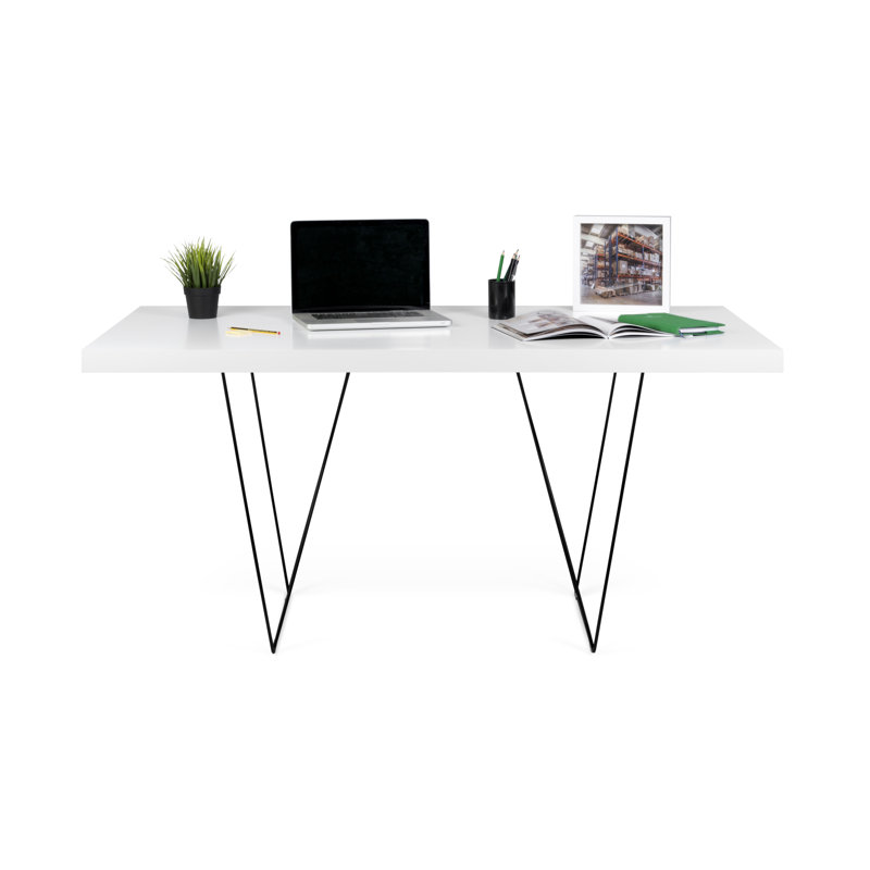 Pure White and Black Lacquered Steel Dining Table, 71"