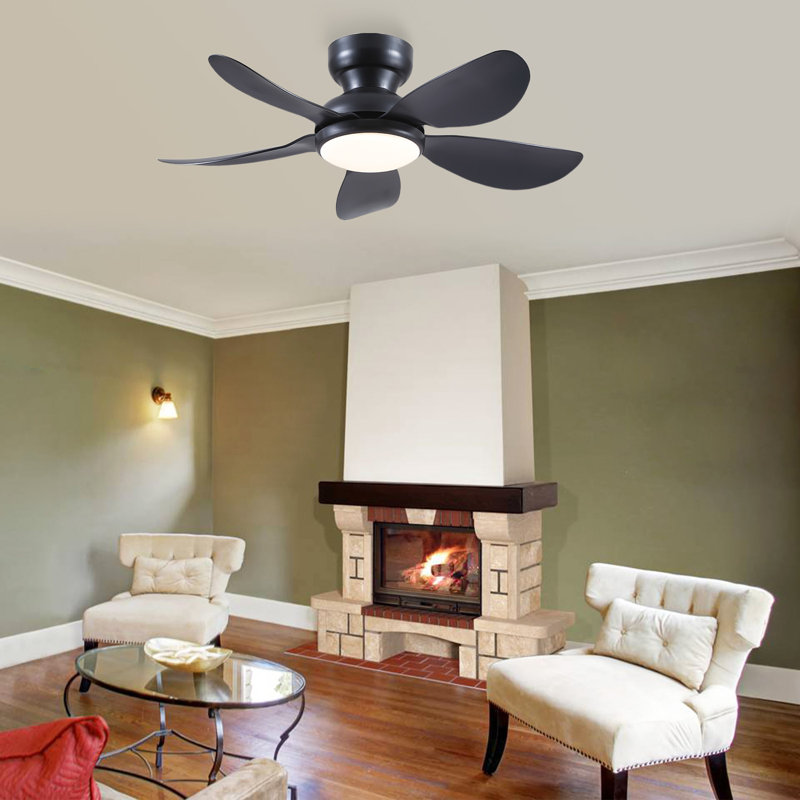 Ventilateur de plafond encastré à profil bas 32 po avec lumière et télécommande, 32 po de largeur, Noir