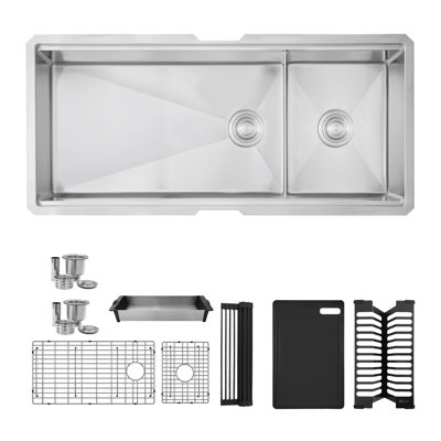 Évier de cuisine encastrable en acier inoxydable à deux cuves 70/30 avec accessoires noirs