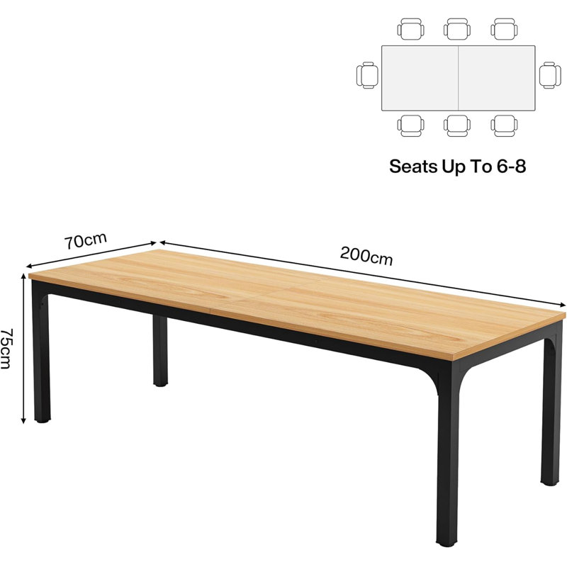 Unfinished Metal Base Dining Table, Natural, Black