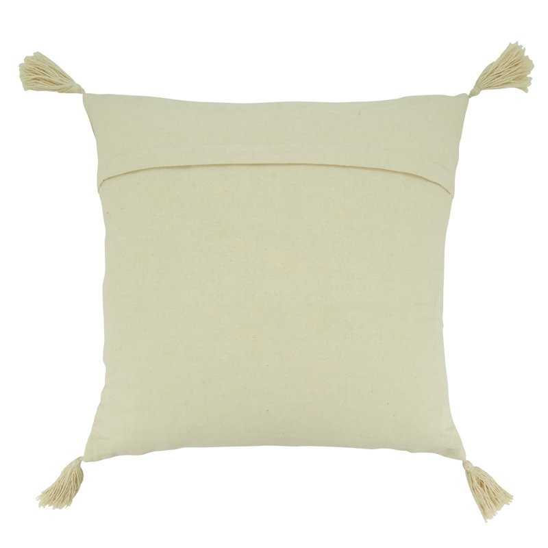 Black and Natural Cotton Whipstitch Throw Pillow with Tassels
