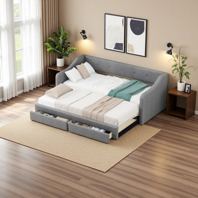 Twin XL Upholstered Daybed With Two Drawers