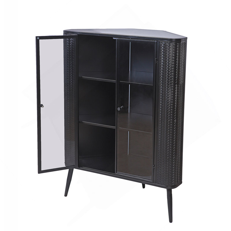 Versatile 3-Tier Corner Storage Cabinet With Tempered Glass Doors, Removable Shelves And Metal Frame For Multiple Room Organization