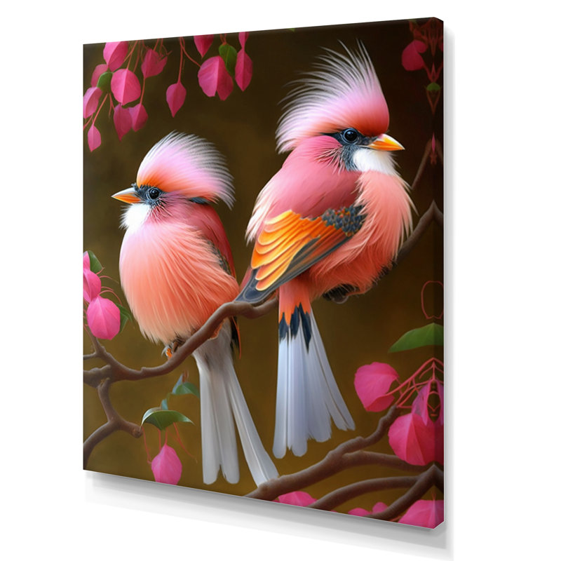 Cardinal rose sur une branche I, H 44 po x l 34 po x P 1,5 po, Toile tendue