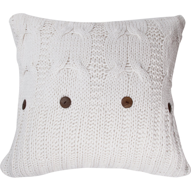 Wildomar Buttons Cotton Pillow Cover, White, 20"H x 20"W