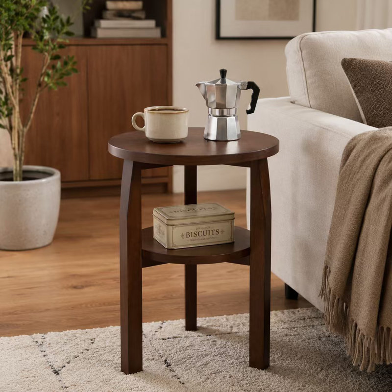 2-Tier Solid Wood Round End Table