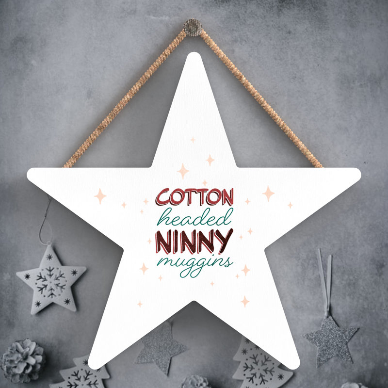 Xmas Cotton Headed Ninny Muggins Wooden Star Plaque