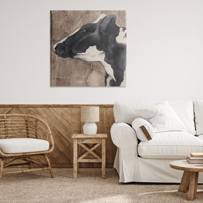 Art rustique sur toile, "Vache rustique" par Grace Popp, H 36 po x l 36 po