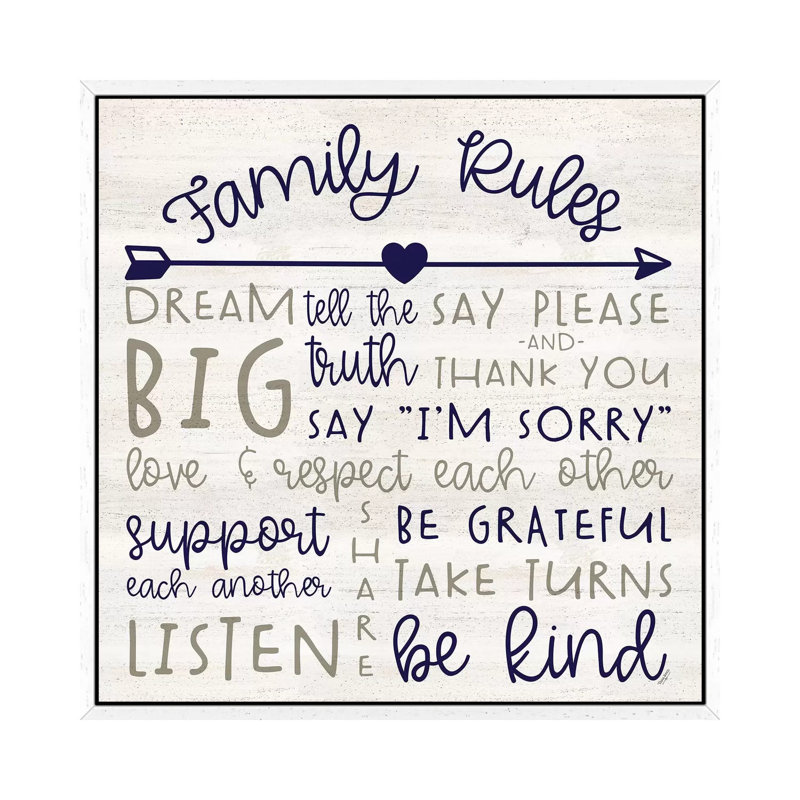 Family Rules III Farmhouse by Tara Reed - Print on Canvas, White Framed, 45.72cm H x 45.72cm W x 3.81cm D