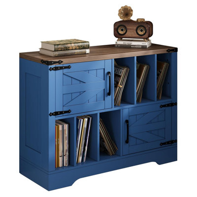 39in Large Vinyl Record Storage, Farmhouse Wood Turntable Record Player Stand with Storage Cabinet and 2 Barn Doors for Living Room Bedroom