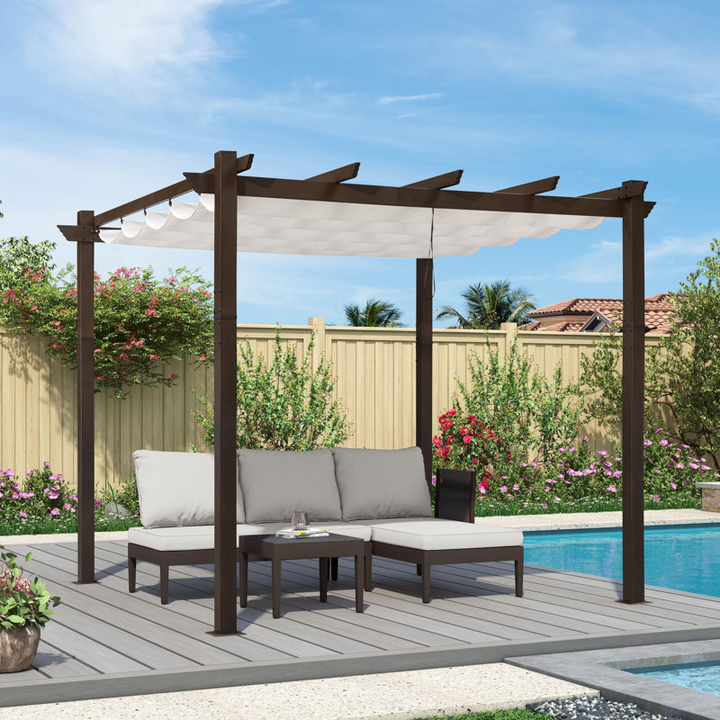 Pergola en aluminium mauve avec auvent, Blanc, H 96,5 po x l 118 po x P 118 po