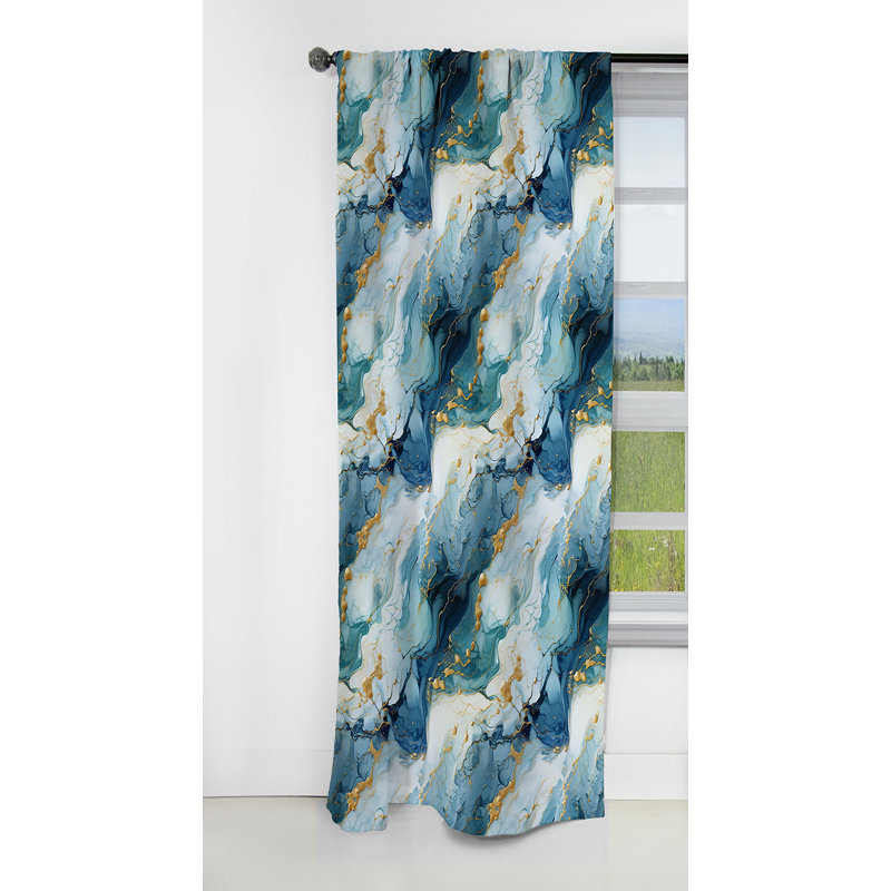 Rideau occultant en marbre bleu et blanc Oceanic Allure Marble I - 1 panneaux, L 52 po x L 108 po