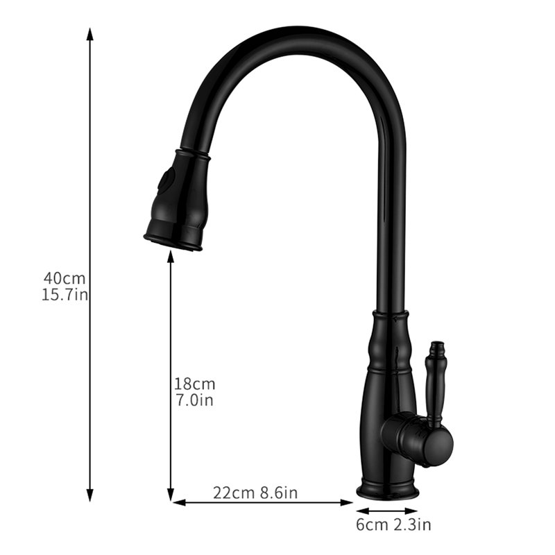 Robinets en laiton pour évier de cuisine - Commercial moderne avec fonctions d'extraction, de jet et de jet pour la conception de robinet noir pratique, à une seule poignée, facile à utiliser