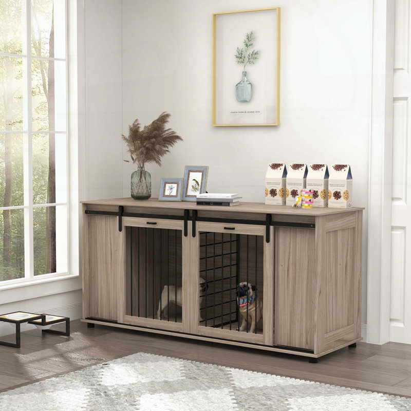 Mobilier de cage pour chien avec séparateur amovible pour 1 ou 2 chiens