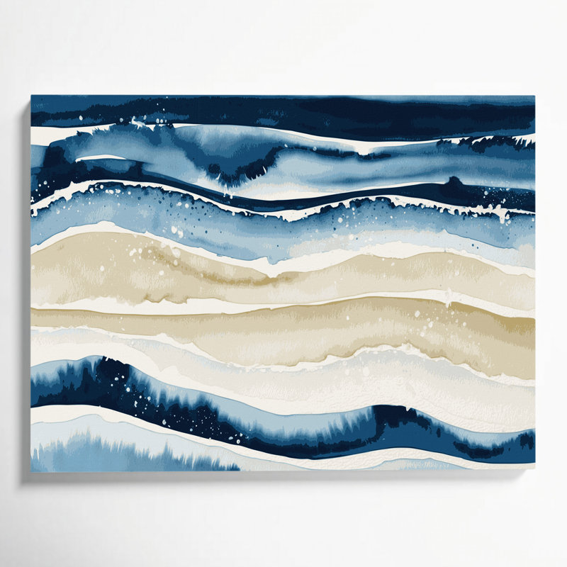 Toile horizontale rayée marine beige, H 20 po x l 24 po