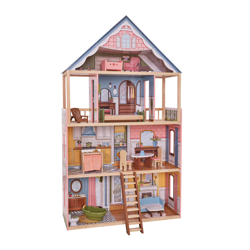 Charlotte Classic Wooden Dollhouse With 15-piece Accessories, For 12-inch Dolls