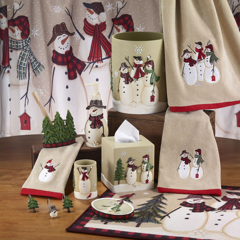 Tan Cotton Christmas Snowman Fingertip Towels Set of Four