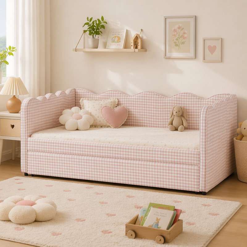 Lit de jour simple Cozy Gingham, Pink