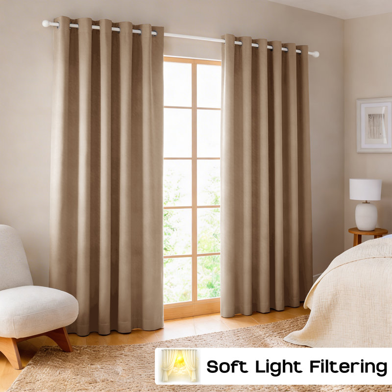 260 GSM Thermal Blackout Eyelet Curtains, 228cm Width x 228cm Drop, Beige