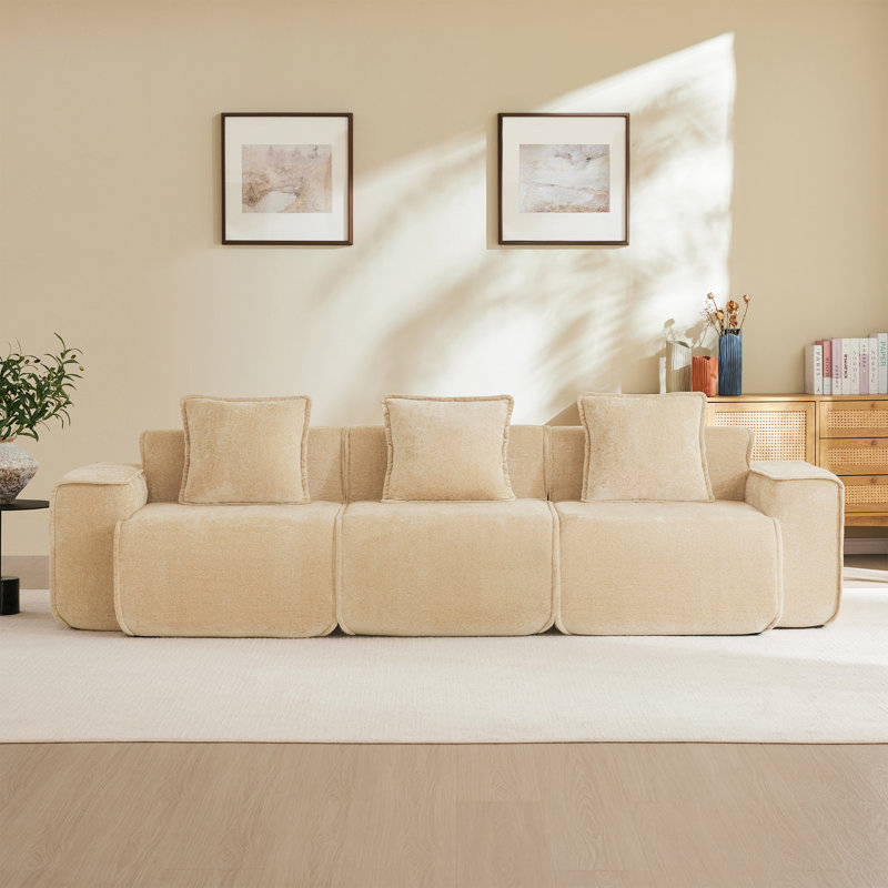 Canapé modulaire à assise profonde et sans dossier 3 lignes, H 31,1 po x l 108,66 po x P 38,2 po, 3, Chameau clair