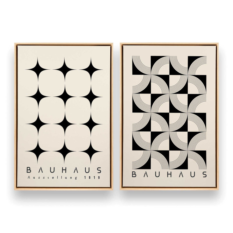 Patterned Bauhaus Set of 2 Canvas Prints, Floater Frame, American Maple, 37" H x 50" W