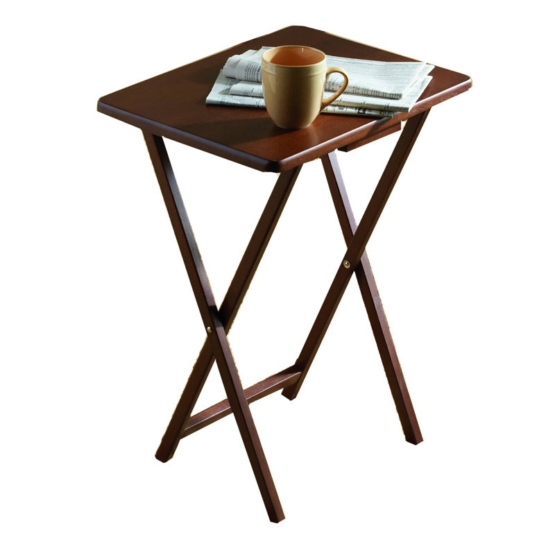 Inbox Zero Folding TV Tray Tables With Storage Rack, Walnut Brown, 5 Piece Set