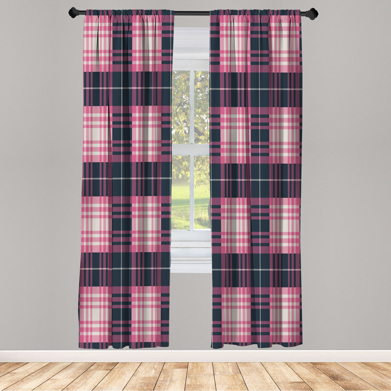  Checkered Curtains, Plaid Tartan English Tile, Rose Ivory, 56" W x 63" L