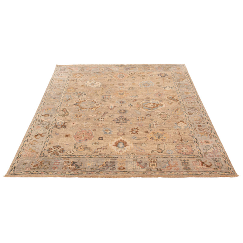 Tapis unique taupe noué à la main de conception unique 8 pi 2 po x 9 pi 8 po Jules Serapi