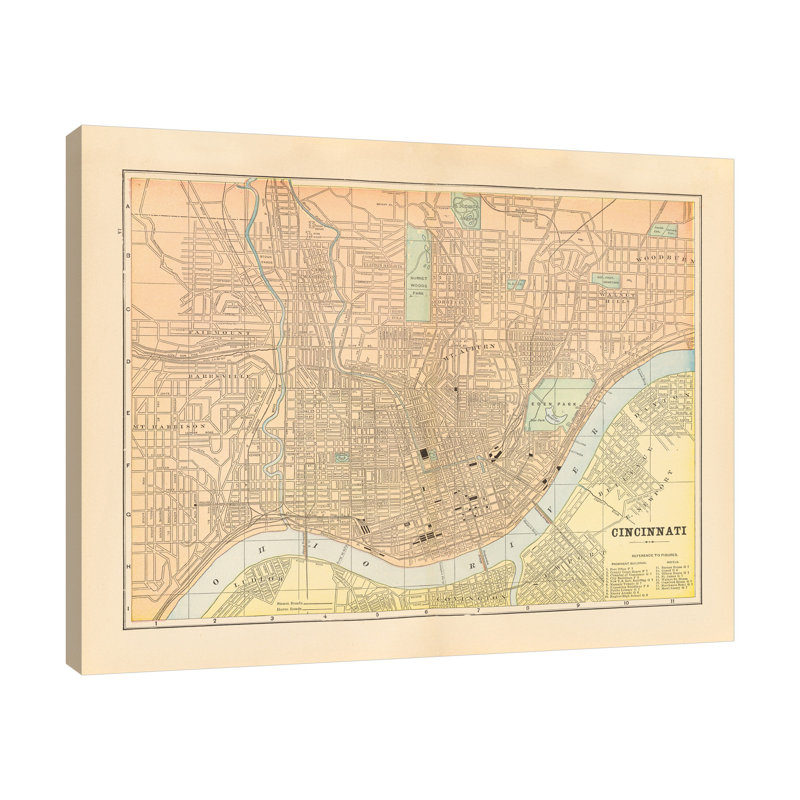 Carte de Cincinnati par Wild Apple Portfolio - impression sur toile tendue, H 24 po x l 30 po x P 1,5 po