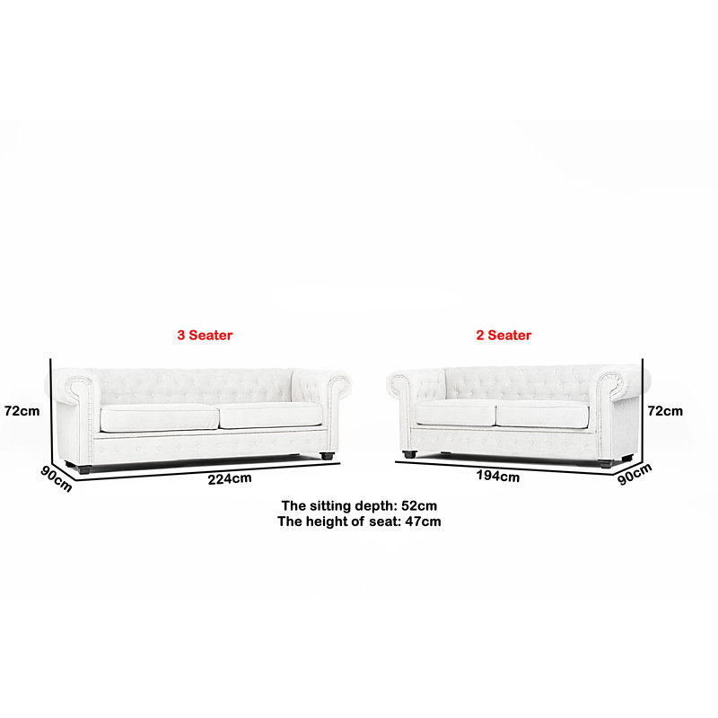 Allegra 3+2 Chesterfield Sofa Set, Dark Grey