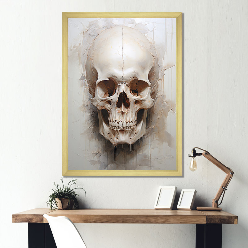 Crânes résonnants IV sur toile, Cadre doré simple, H 44 po x l 34 po x P 1,5 po