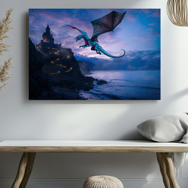 Toile, "Un dragon majestueux avec des échelles iridescentes", art mural Sky, H 20 po x l 30 po