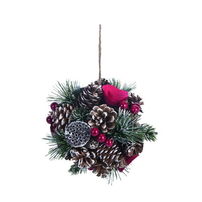  Boule d'ornement 5,5 po multicolore pomme de pin avec rosette 5,5 po