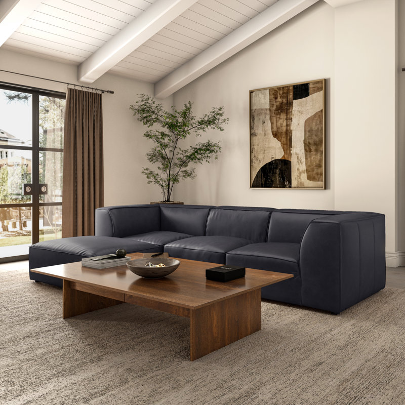 Foley Genuine Leather Ottoman, Black Top Grain Leather