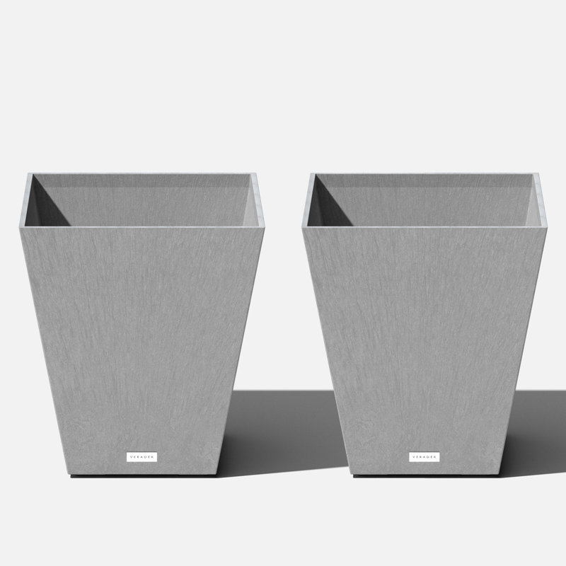 Nobleton Modern Gray 18" Square Recycled Plastic Planter Set