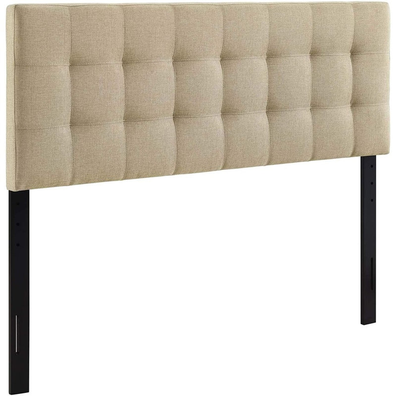 Beige Linen Fabric King Headboard – Elegant Upholstered Bed, Contemporary Style Bedroom Décor, Beige, King