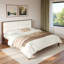 Lit plateforme en bois avec tête de lit tapissier en velours-1242264740-1242264738