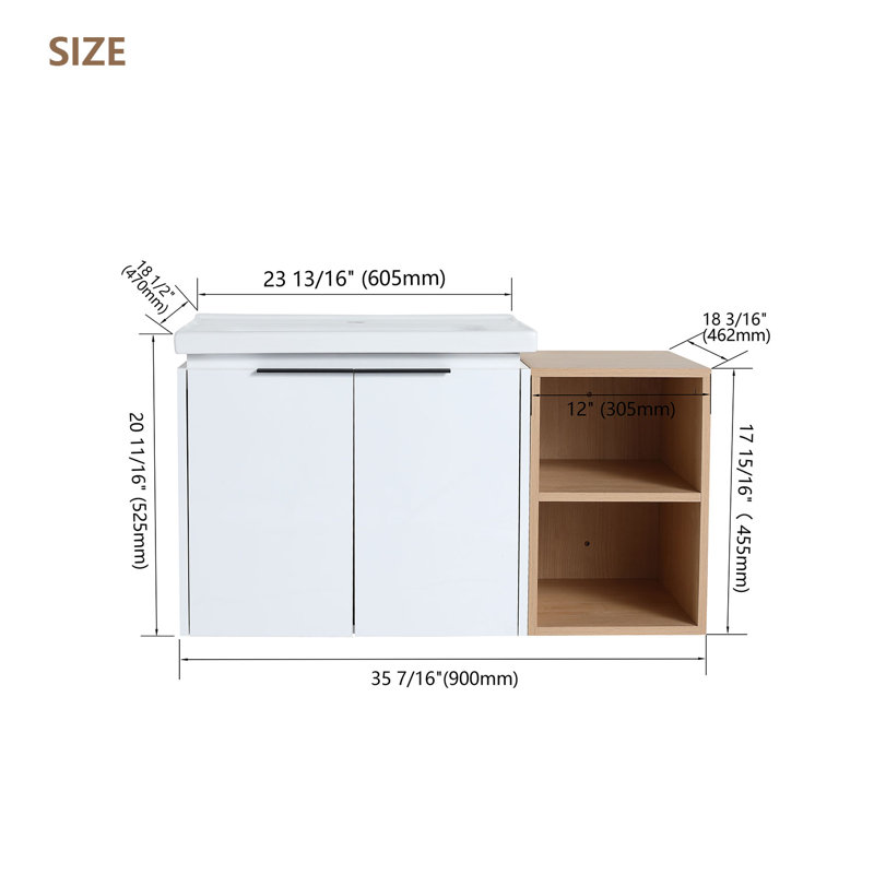 Meuble-lavabo simple 35,8 po avec dessus en céramique Niha