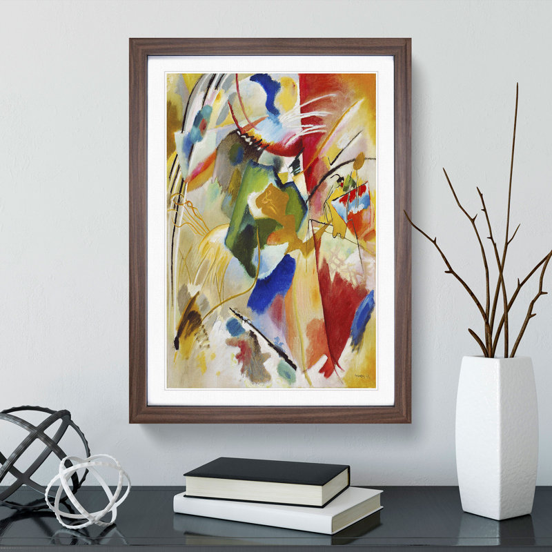 Green Center by Wassily Kandinsky - Picture Frame Painting on MDF, Walnut Framed, 65cm H x 48cm W x 2cm D