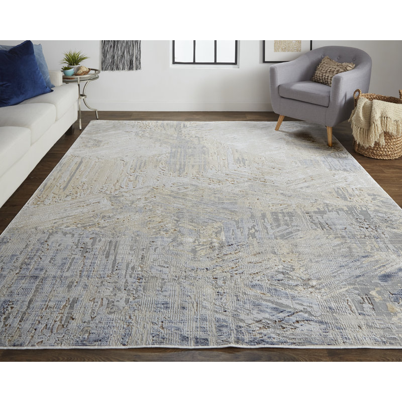 Tapis Corven Brushstroke, bouleau ivoire / gris argenté / brun clair, tapis 5 pi x 7 pi 10 po, Rectangulaire 3 pi x 5 pi