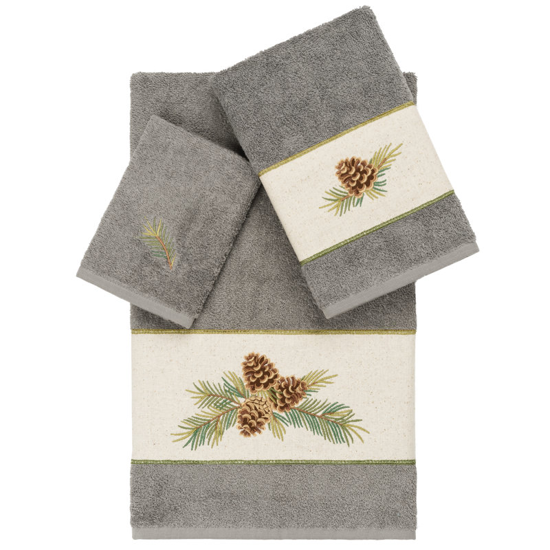 Pierre 3 Piece 100% Turkish Cotton Towel Set, Dark Gray